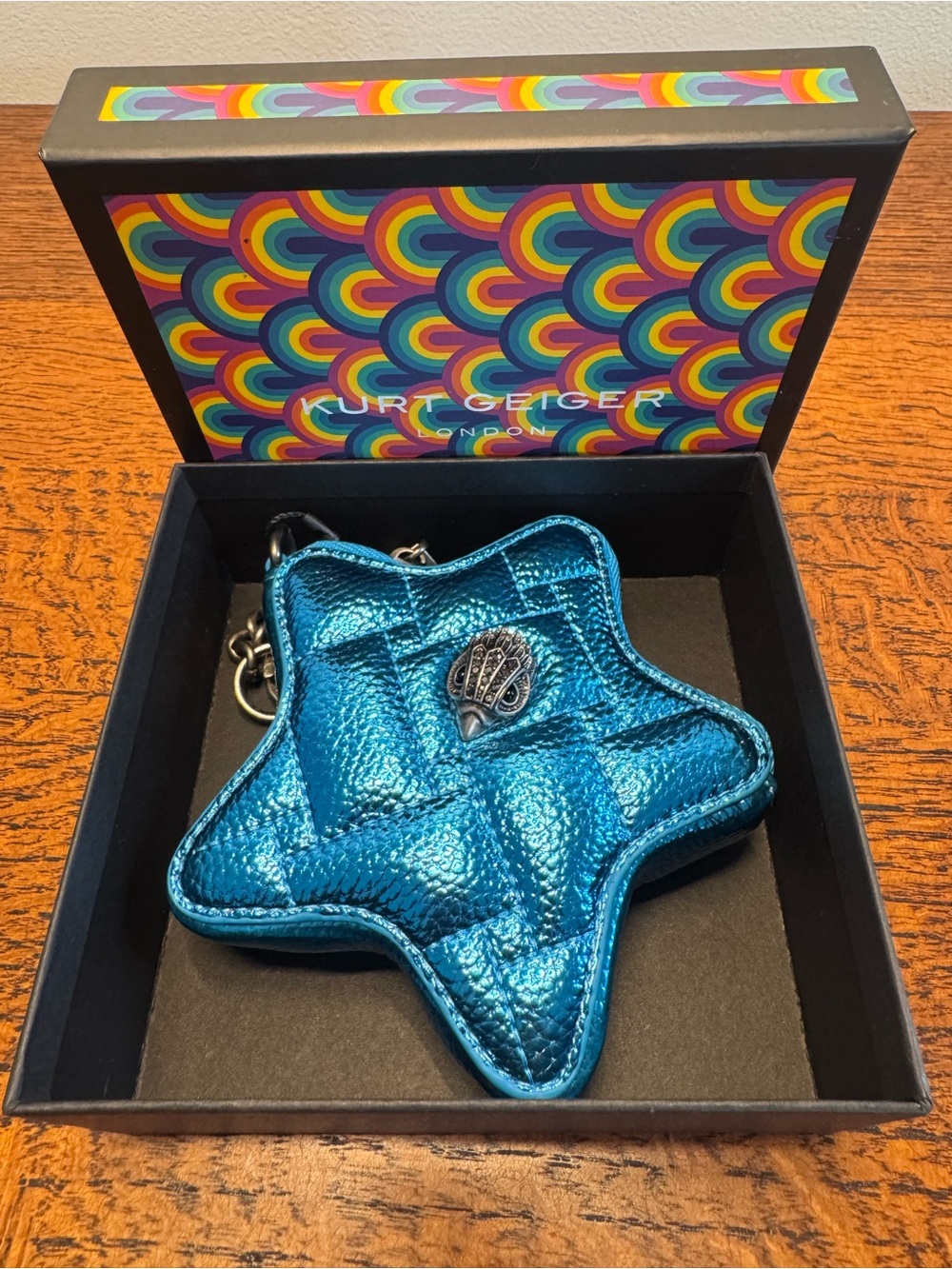 NWOT Kurt Geiger Metallic Blue Quilted Star Bag Charm/Pouch